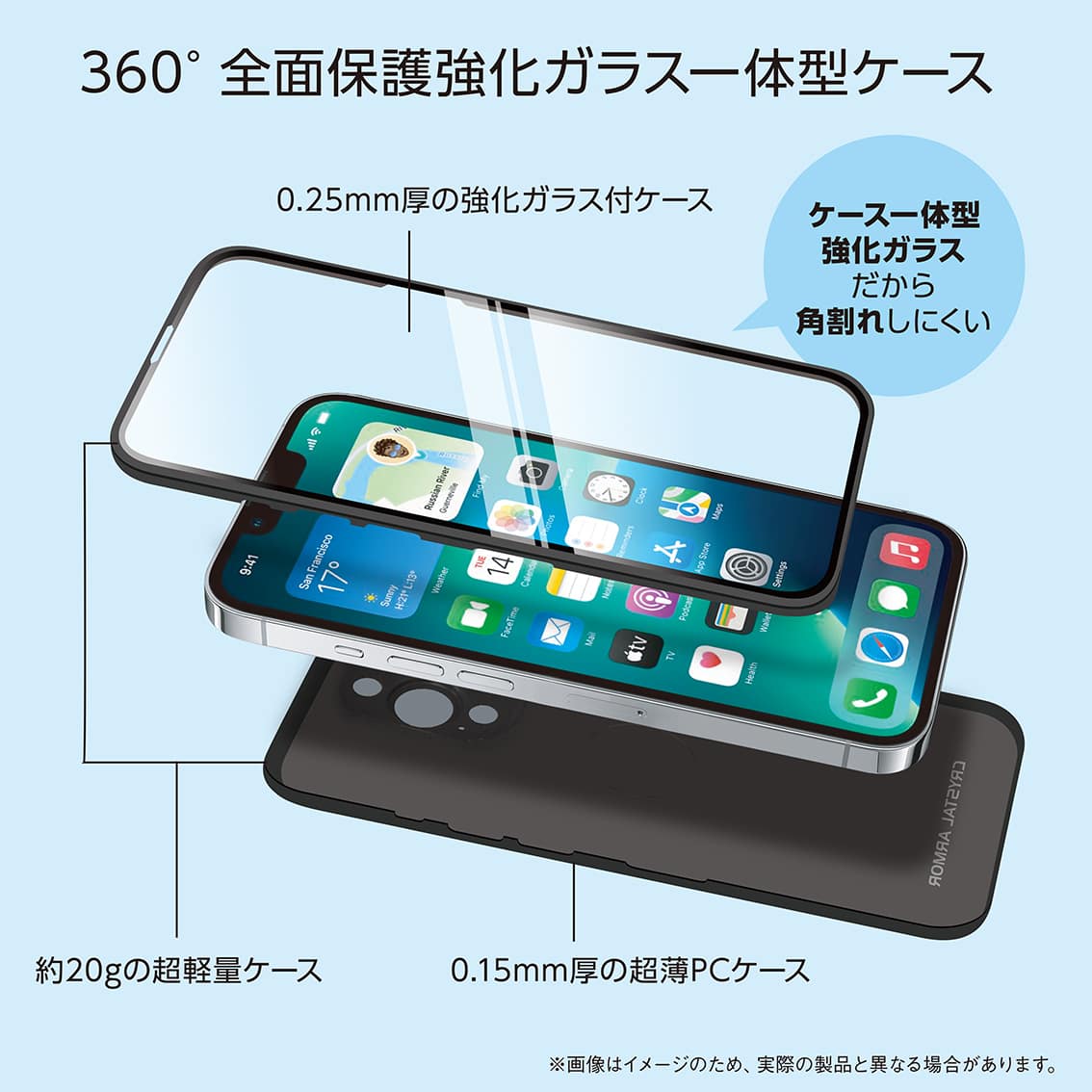 新型 iPhone 13 / 13Pro / 13mini / 13ProMax 対応 強化ガラス 一体型 iPhoneケース ウルトラライト 360